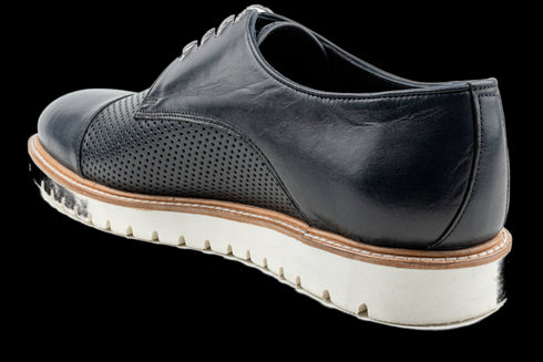 Cap Toe & Lug Sole Navy Derby Sneakers for Men